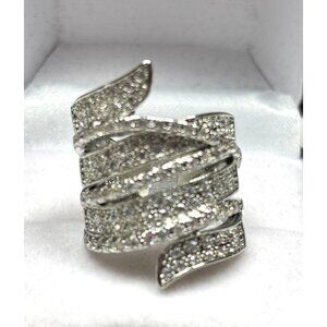 Rhinestone Silver Swirl Statement Ring
